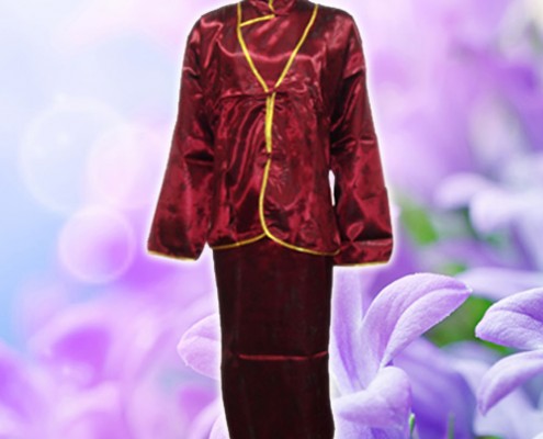 品方生命禮儀-禮儀用品-壽衣百科-雙色緞-女旗袍-W1棗紅黑花
